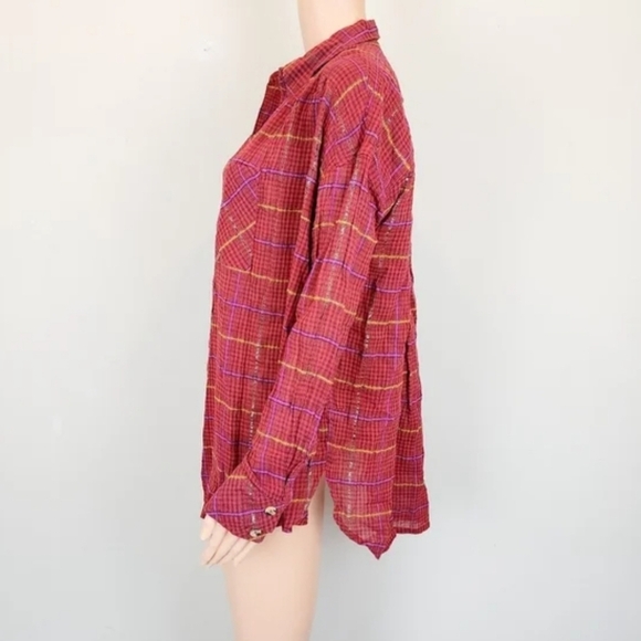 Free people plaid break my stride long sleeve button down shirt - Picture 4 of 11